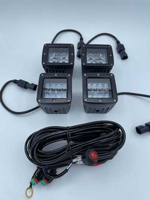 Four 24W Cree LED Pod Lights with Full Wiring Harness and Switch